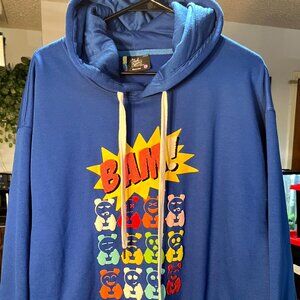 Bleecker & Mercer Blue BAM Bear Shag Embroidered Pullover Hoodie SZ 3X